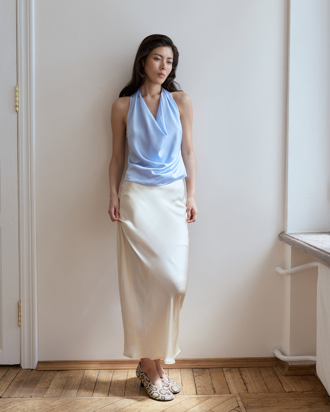 Blue Silk Halter Top