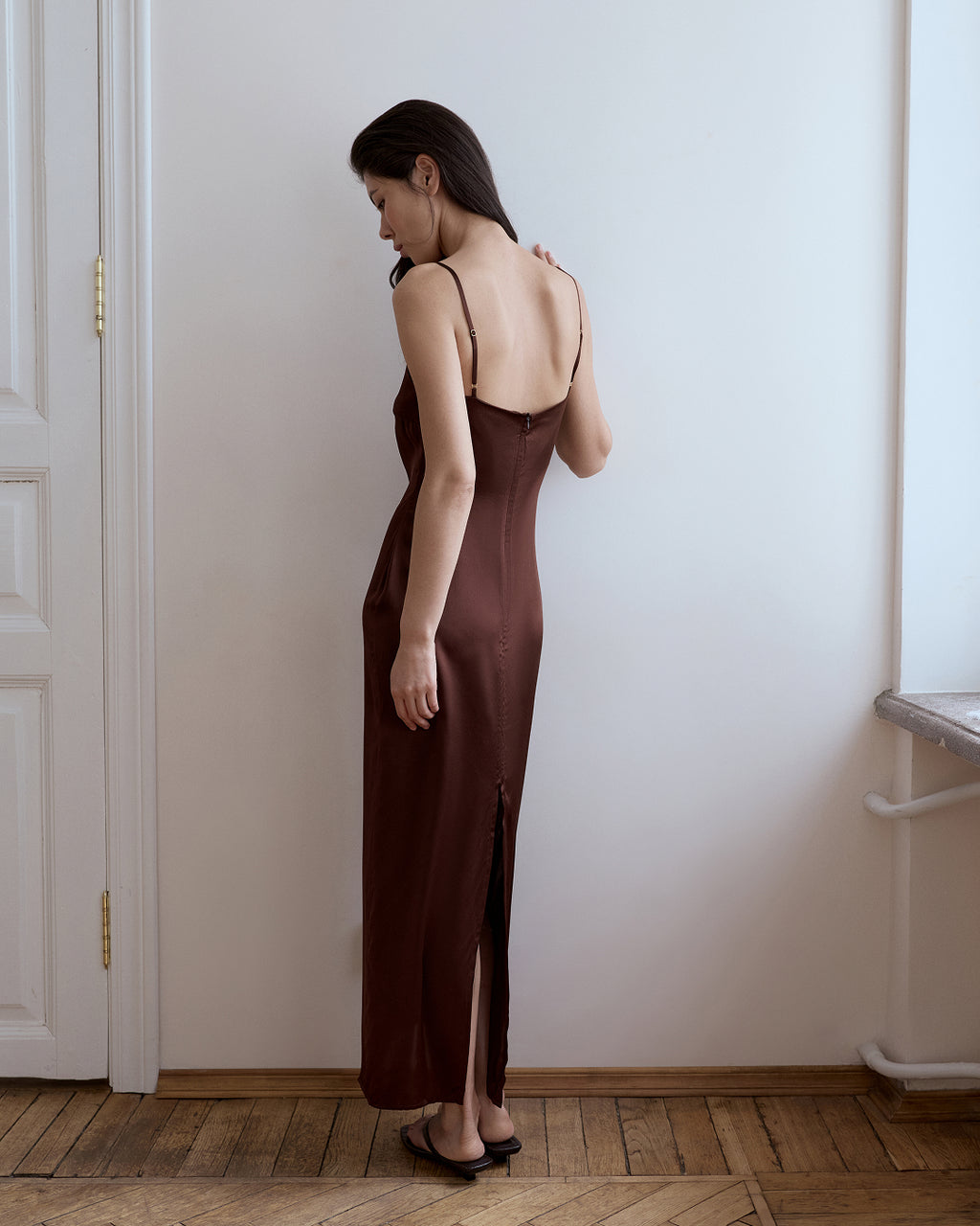 Chocolate Silk Slip Dress